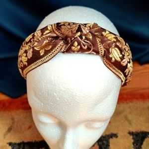 Brocade gold and brown print headband